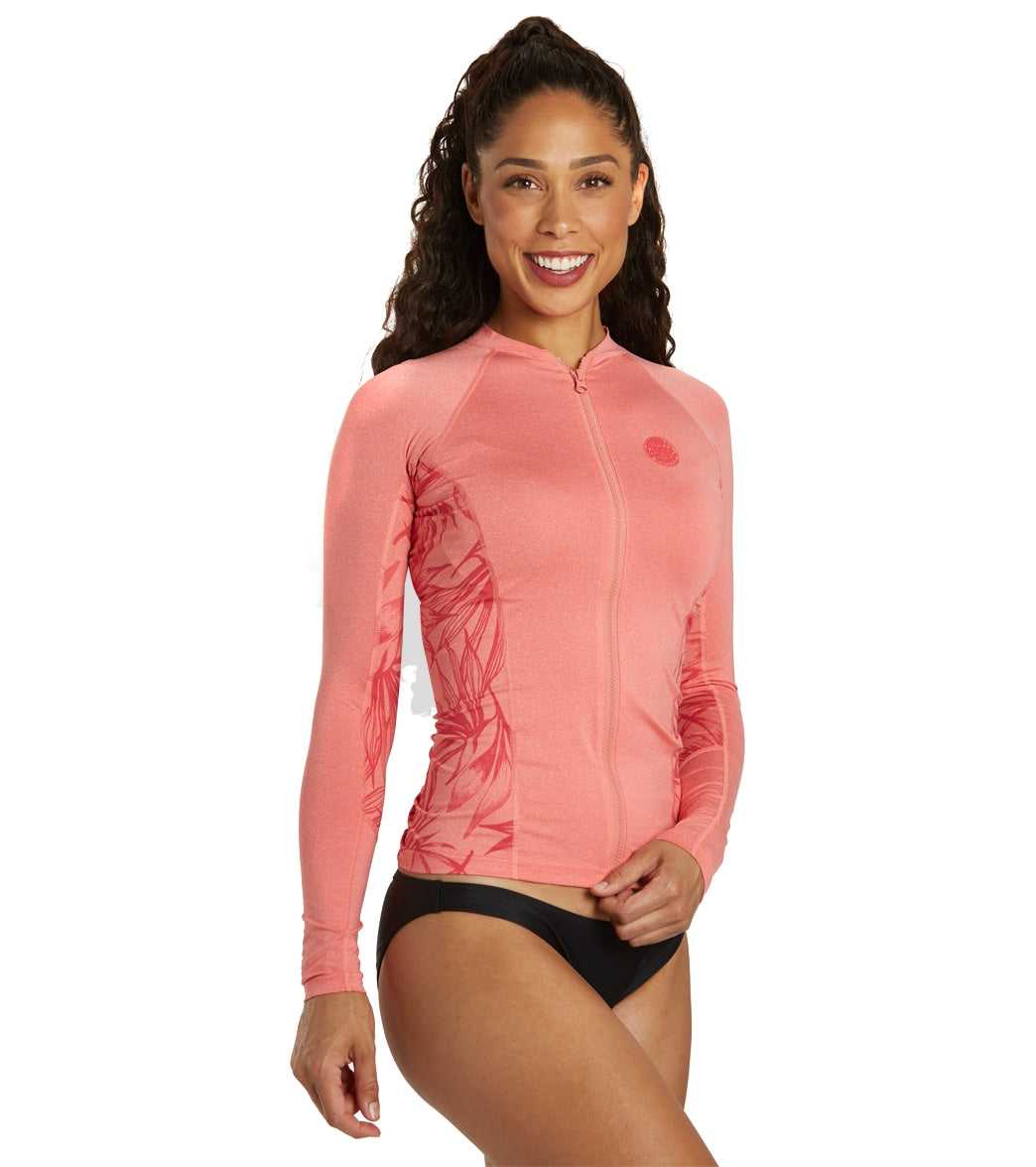 Rip Curl, Rip Curl Rincon Zip Front UPF 50 - Protector de erupción de manga larga para mujer, color coral