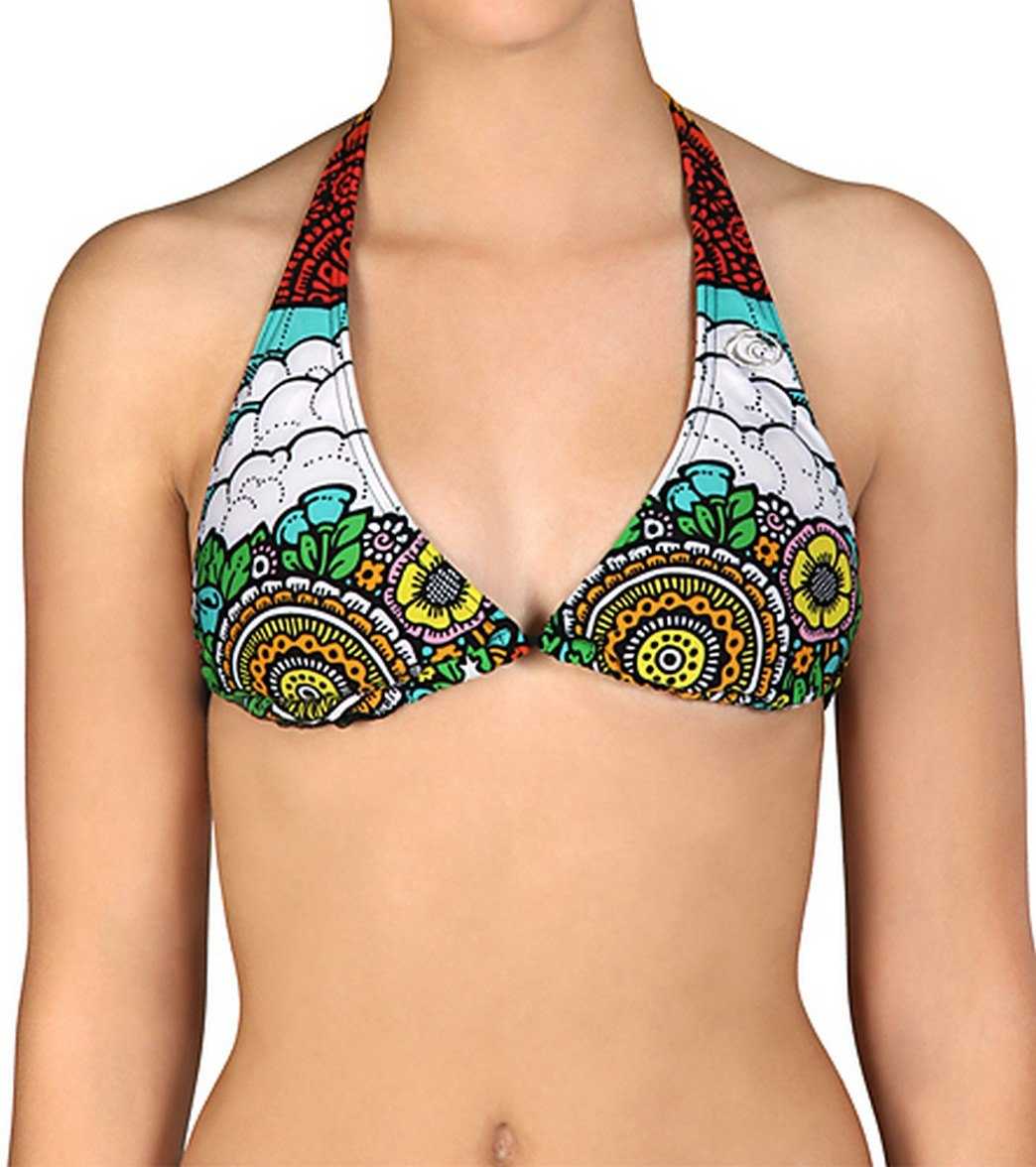 Rip Curl, Rip Curl Traje de baño Niñas Bahamas Alto Triángulo Bikini Top Sólido Negro